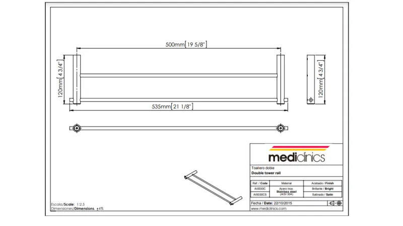 Mediclinics dupla törölközőtartó-535mm széles- fényes