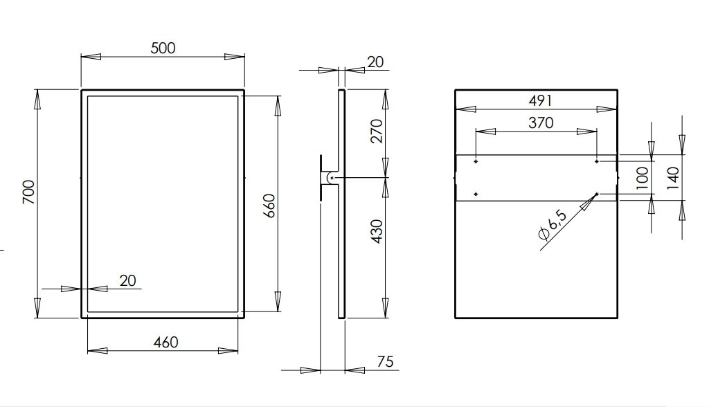 Mediclinics dönthető tükör rozsdamentes acél kerettel- 700x500 mm- szálcsiszolt