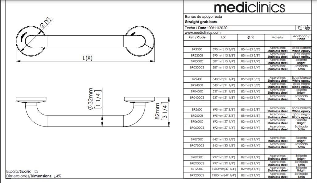 Mediclinics mozgássérült kapaszkodó-rozsdamentes acél - 1200 mm- fényes