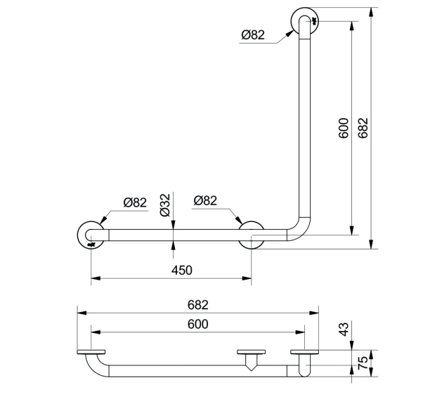 Simex 90 fokban hajlított kapaszkodó fehér 682 x 682 mm