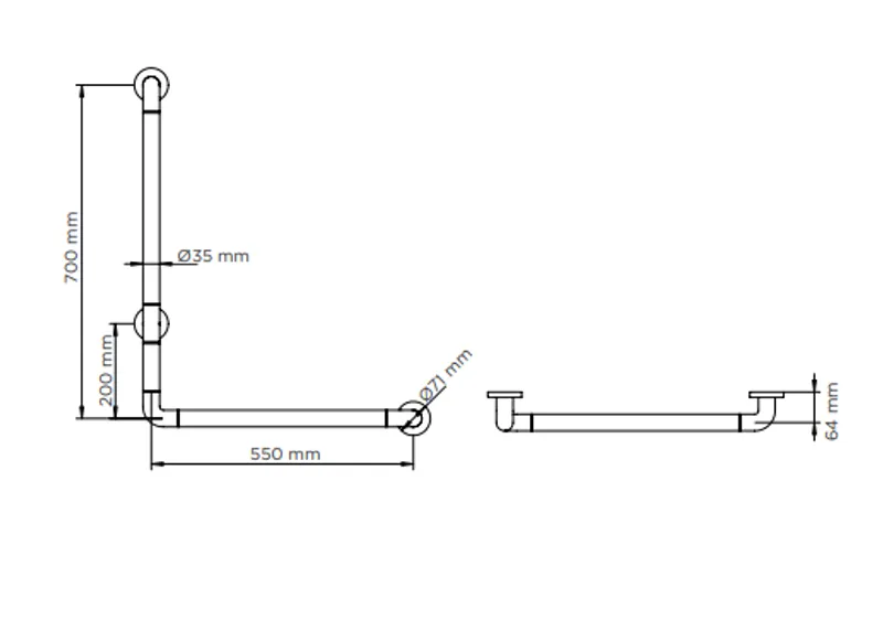 Simex 90 fokban hajlított kapaszkodó 700x550mm jobb