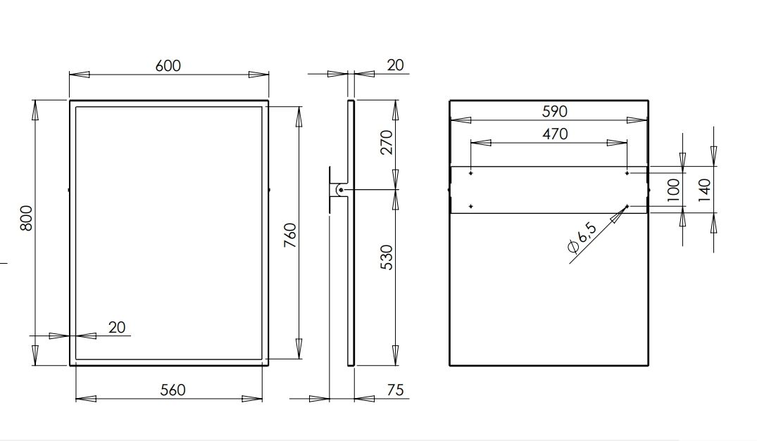 Mediclinics dönthető tükör rozsdamentes acél kerettel-800x600mm-szatén