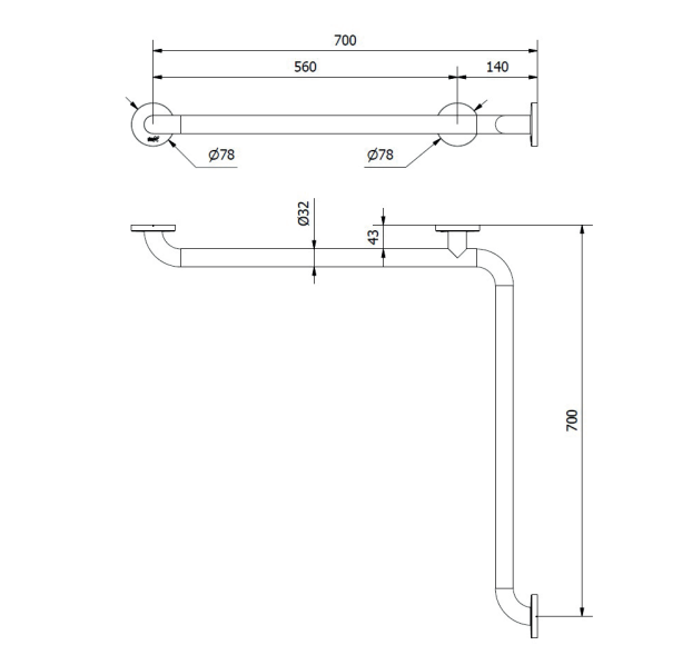 Simex hajlított kapaszkodó 700x700 mm