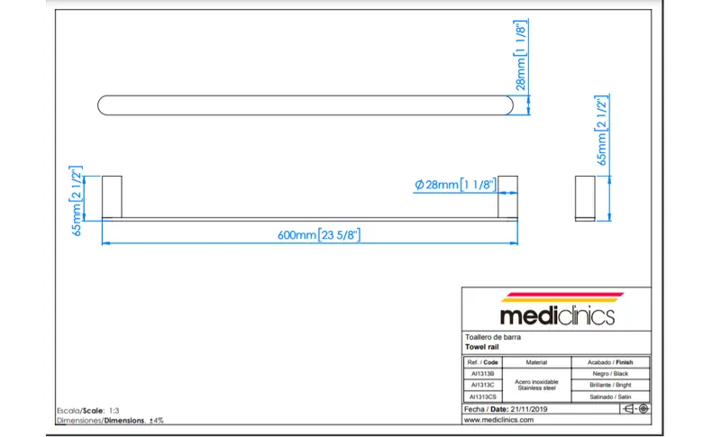 Mediclinics törölközőtartó-600mm hosszú- szatén
