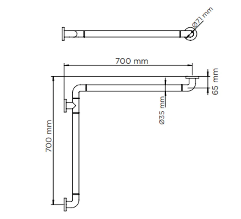 Simex hajlított kapaszkodó 700x700mm fehér