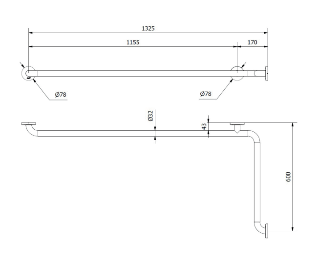 Simex hajlított kapaszkodó 600x1200mm - szatén