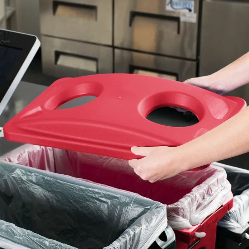 Rubbermaid Slim Jim szelektív szemetes kuka tető- üveg/műanyag-piros