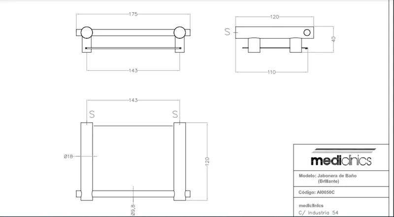 Mediclinics szappantartó 175mm széles- fényes