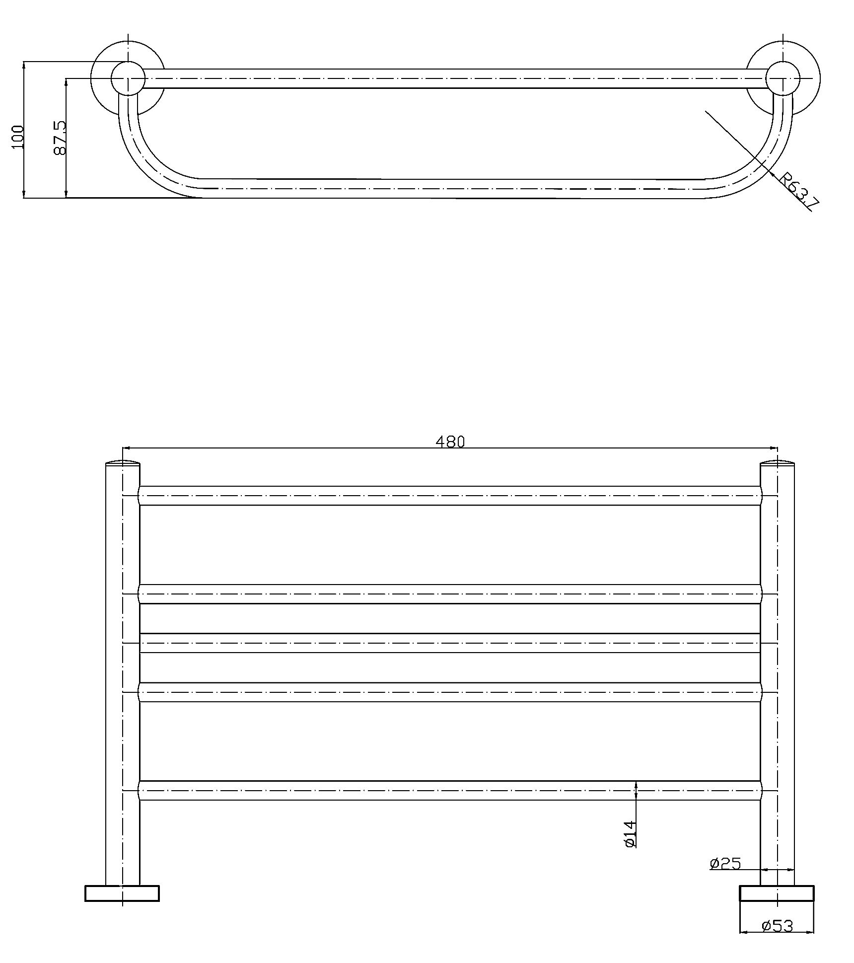 Mediclinics piperepolc törölközőtartóval- 545mm széles-fényes kivitel-krómozott