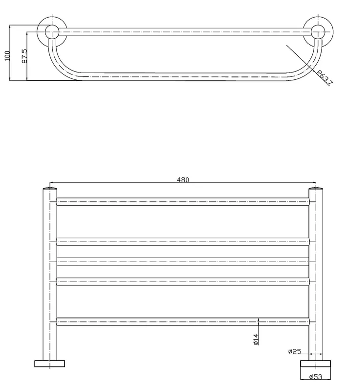 Mediclinics piperepolc törölközőtartóval- 545mm széles-fényes kivitel-krómozott