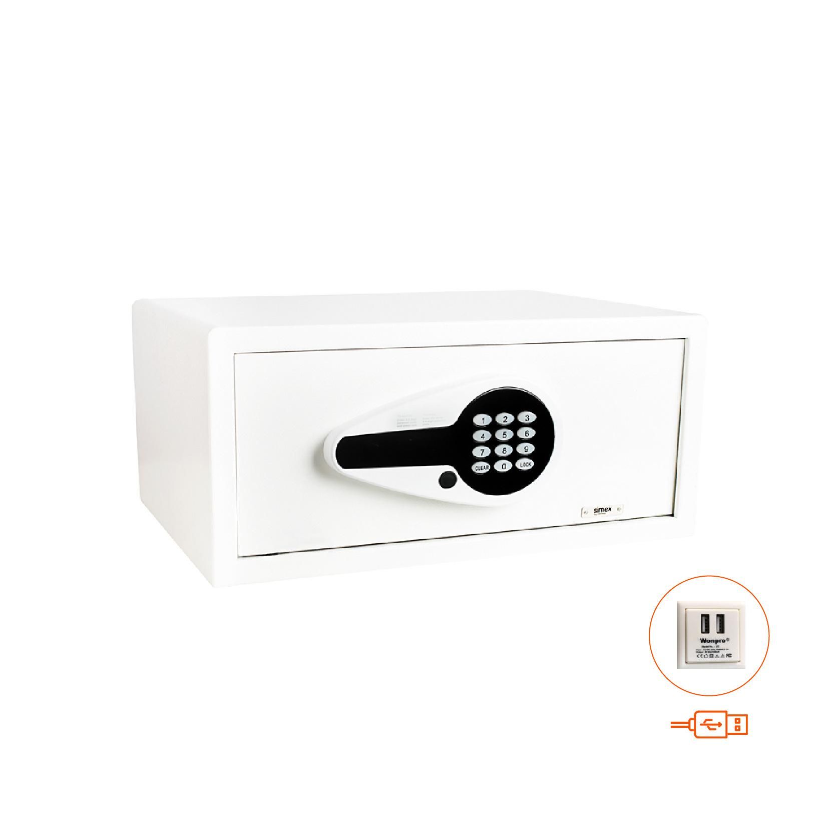Hotel széf 27L fehér - USB csatlakozással