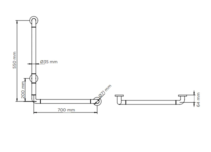 Simex 90 fokban hajlított kapaszkodó 700x550mm bal