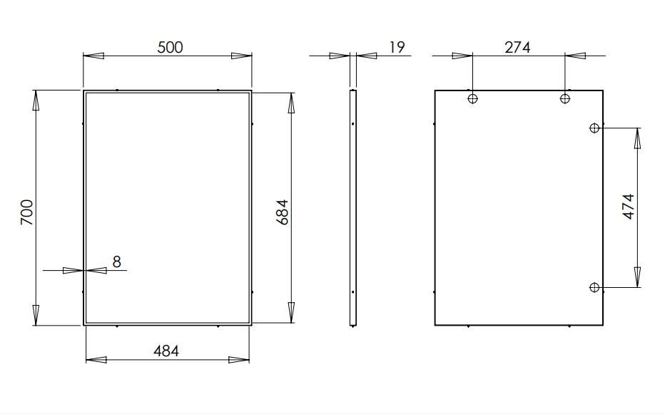 Mediclinics fix tükör rozsdamentes acél kerettel- 700x500mm-fekete
