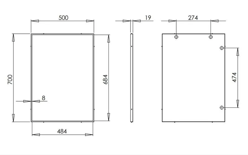 Mediclinics fix tükör rozsdamentes acél kerettel- 700x500mm-fekete