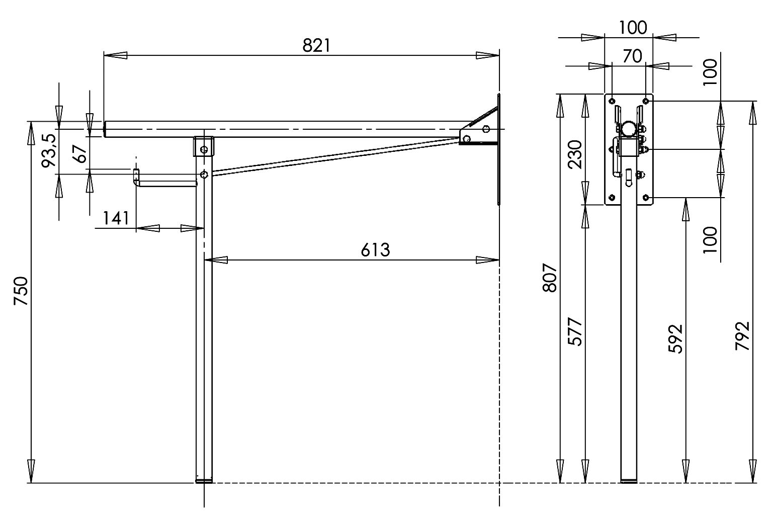 Mediclinics mozgássérült kapaszkodó wc papír tartóval, szatén- 807x850mm