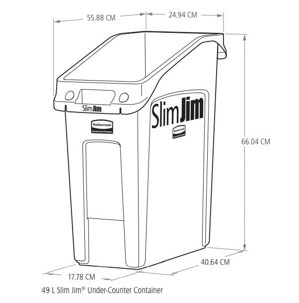 Rubbermaid Slim Jim asztal alá helyezhető kuka 49L szürke